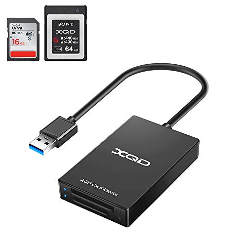 XQD Card Reader, Rocketek USB3.0 XQD/SD Card Reader Dual Slot Memory Card Reader 5Gpbs Super Speed Compatible with Sony G/M Series, Lexar 2933x/1400x USB Mark XQD Card, SD/SDHC Card for Windows/Mac OS