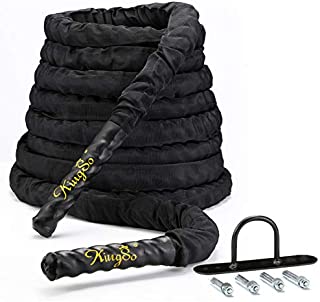 KINGSO Battle Ropes with Protective Cover 1.5 Inch Heavy Exercise Training Rope 30ft Length for Home Gym Strength Training Equipment, Anchor Included