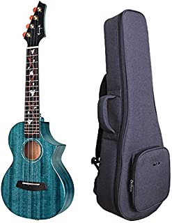 Enya EUT-M6 Cutaway Blue Tenor Ukulele 26 Inch All Solid Mahogany with DAddario StringsLuxury Gig bag,Beautiful Inlay and Gloss Finish