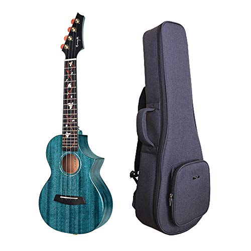 Enya EUT-M6 Cutaway Blue Tenor Ukulele 26 Inch All Solid Mahogany with DAddario StringsLuxury Gig bag,Beautiful Inlay and Gloss Finish