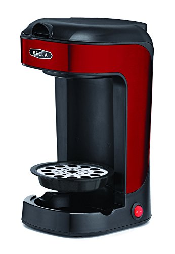 BELLA Scoop One Cup Coffee Maker, 8.5 x 10.3 x 5.1 inches, Red & Stainless Steel