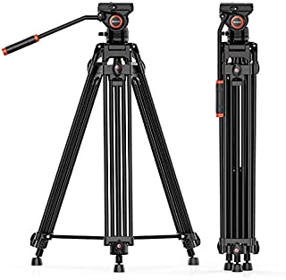 Video Tripod System, Geekoto 72 inches Heavy Duty Tripod, Professional Aluminum Twin Tube Tripod, K3 Fluid Head, Mid-Level Spreader, Max Loading 33 LB, 360 Degree Fluid Head for DSLR Camcorder Camera