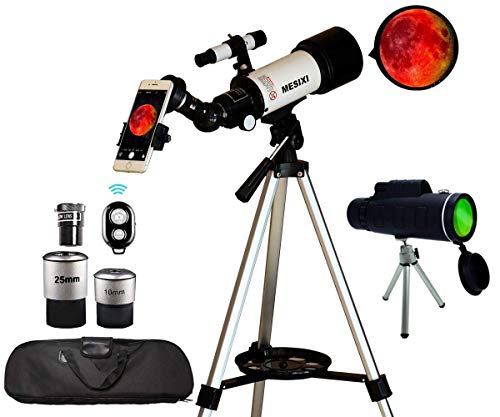 Astronomical Telescopes + Travel Monocular Telescope Scope 70mm Aperture 400mm AZ Mount Astronomical Refractor Telescopes for Kids Adults Beginners - Portable Bag, Smartphone Adapter, Camera Remote