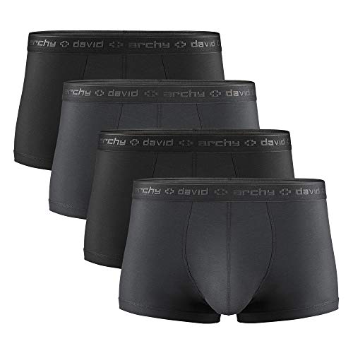 DAVID ARCHY Men's Dual Pouch Underwear Micro Modal Trunks Separate Pouches with Fly 4 Pack (XL, Black/Dark Gray)