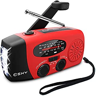 [Upgraded Version]Emergency Radio, Esky 3 LED Lights Flashlight Hand Crank Radio, Portable Solar Radio AM/FM NOAA Weather Radio, 1000mAh Power Bank USB Charger for iPhone/Smart Phone (Red)