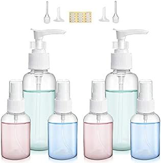 DALV 6pcs Travel Bottle Plastic Squeezable Containers Leakproof Refillable Containers Travel Tube Sets Cosmetic Toiletry Sprayer 1.7oz Fine Mist Sprayer 3.4oz Pump Dispenser with Labels Funnels Dropper