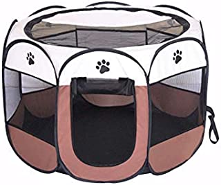 BODISEINT Portable Pet Playpen, Dog Playpen Foldable Pet Exercise Pen Tents Dog Kennel House Playground for Puppy Dog Yorkie Cat Bunny Indoor Outdoor Travel Camping Use (Medium, Coffee - Beige)