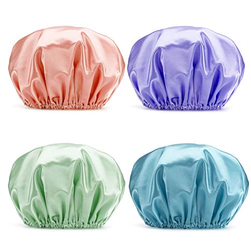 AmazerBath Shower Cap, 4-Pack Shower Caps for Women, Double Waterproof Layers Bathing Shower Hat Hair Protection EVA Shower Caps Reusable, Medium Size