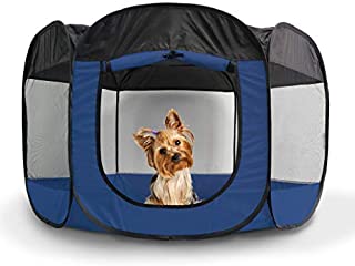 Furhaven Pet Playpen - Indoor-Outdoor Mesh Open-Air Playpen and Exercise Pen Tent House Playground for Dogs and Cats, Sailor Blue, Small