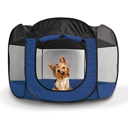 Furhaven Pet Playpen - Indoor-Outdoor Mesh Open-Air Playpen and Exercise Pen Tent House Playground for Dogs and Cats, Sailor Blue, Small