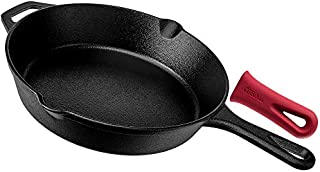 Pre-Seasoned Cast Iron Skillet (10-Inch) with Handle Cover Oven Safe Cookware - Heat-Resistant Holder - Indoor and Outdoor Use - Grill, Stovetop, Induction Safe