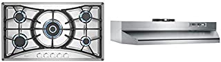 Empava 36 in. Gas Stove Cooktop with 5 Italy Sabaf Sealed Burners NG/LPG Convertible in Stainless Steel, 36 Inch & Broan-NuTone 424204 ADA Capable Under-Cabinet Range Hood, 42-Inch, Stainless Steel