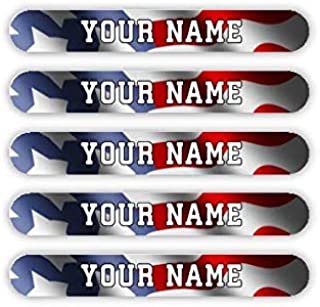 100 Mini Personalized Waterproof Custom Name Tag Labels (USA Flag Theme) - Multipurpose Marking for All Ages - Camping Gear, Luggage, Kindergarten