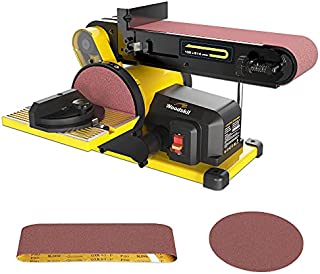 Woodskil 4.3A 3/4HP Belt Sander 4 x 36 in. Belt & 6 in. Disc Sander with 2Pcs Sandpapers Steel Base & Aluminum Work Table, Induction Motor Provides Up to 3600 RPM, Double Dust Exhaust Port Included