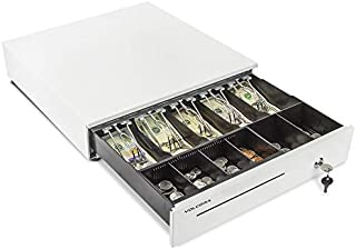 Cash Register Drawer for Point of Sale (POS) System with Removable Coin Tray, 5 Bill/6 Coin, 24V, RJ11/RJ12 Key-Lock, Media Slot, White