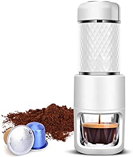 STARESSO Portable Espresso Machine - Manual Espresso with Rich & Thick Crema, Mini Coffee Maker Using Ground Coffee & Espresso Pods, Handy Espresso Maker for Travel Camping Office Home Use (White)