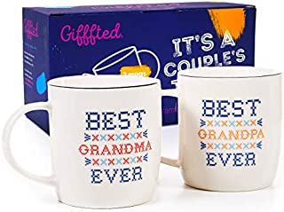 Triple Gifffted Grandma and Grandpa Coffee Mugs Gifts For Grandparents, Best Grandparents, Grandma and Grandad Gifts, Father's Day, Mother's Day From Grandkids, Grandchildren, Christmas Set Gift Cups