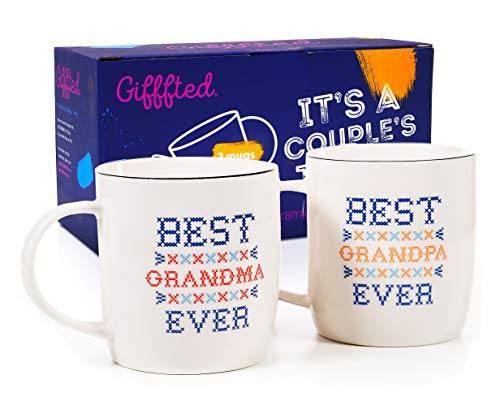 Triple Gifffted Grandma and Grandpa Coffee Mugs Gifts For Grandparents, Best Grandparents, Grandma and Grandad Gifts, Father's Day, Mother's Day From Grandkids, Grandchildren, Christmas Set Gift Cups