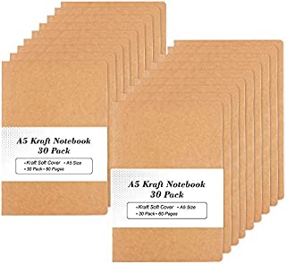 30 Pack Kraft Notebooks, A5 Feela 60 Lined Pages Notebooks and Journals for Women Girls Students Making Plans Writing Memos Office School Supplies, 8.3 X 5.5 in