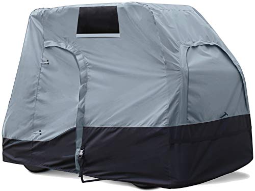 Explore Land Weatherproof 2/4 Passengers Golf Cart Cover Universal Fits EZGO Club Car Yamaha - All Season Golf Cart Enclosure with Driver Side Door and Back Side Zipper Window