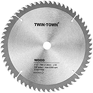 TWIN-TOWN 7-1/4-Inch Saw Blade, 60 Teeth,General Purpose for Soft Wood, Hard Wood, Chipboard & Plywood, 5/8-Inch DMK Arbor