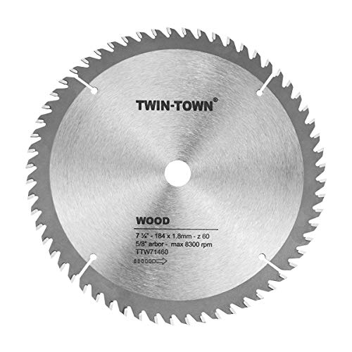 TWIN-TOWN 7-1/4-Inch Saw Blade, 60 Teeth,General Purpose for Soft Wood, Hard Wood, Chipboard & Plywood, 5/8-Inch DMK Arbor