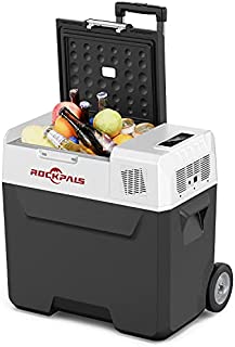 Rockpals 12 Volt Refrigerator, 50 Quart (47L) Portable Freezer, Electric Cooler Fast Cooling-4~68 with Handle & Wheels, 12/24V DC, 100/240V AC, Solar Charge for Car Truck Rvs Boats Campsites Home