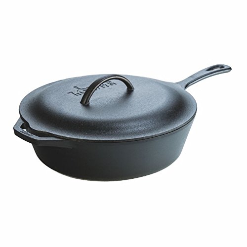 Lodge Pre-Seasoned Cast Deep Skillet With Iron Cover and Assist Handle, 5 Quart, Black