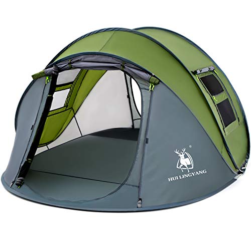 4 Person Easy Pop Up Tent,9.5X6.6X52'',Waterproof, Automatic Setup,2 Doors-Instant Family Tents for Camping, Hiking & Traveling