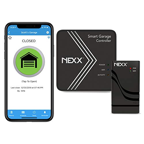 Nexx Smart Wi-Fi Controller NXG-200 - Remotely Control Existing Garage Door Opener with Nexx App, Works with Amazon Alexa, Google Assistant, Siri, SmartThings, No Hub Required, Black