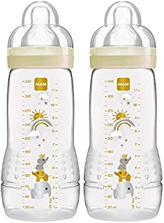 MAM Easy Active Bottle 11 oz (2-Count), Fast Flow Bottles with Silicone Nipples, 4+ Month Baby Essentials, Unisex, Designs May Vary