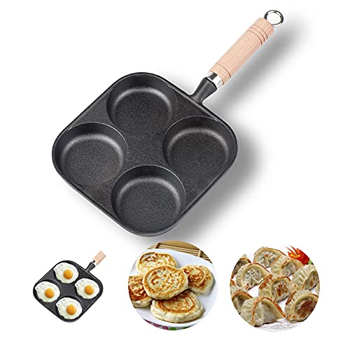 NEWANOVI Heavy Duty Cast Iron Egg Frying Pan, Non-Stick Frying Pan with 4 Hole Pancake Pan Fried Egg Burger Pan, Compatible with All Heat Sources