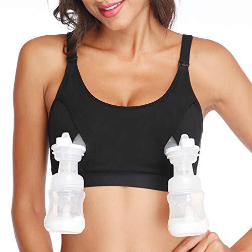 Lupantte Hands Free Pumping Bra, Breast Pump Bra, Adjustable Breastfeeding Nursing Bra for Holding Breast Pumps Like Spectra, Lansinoh, Philips Avent, Ameda, Bellababy,etc. (Large Black