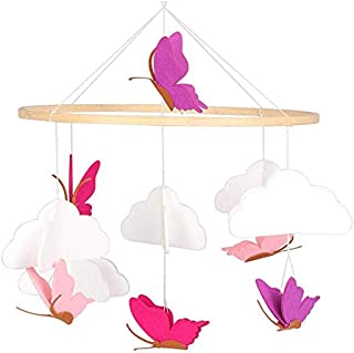Baby Crib Mobile Butterfly in The White Clouds, Butterfly Hanging Nursery Decoration for Baby Bed, Rotate Hanging Felt Butterfly Mobile Crib Decorative Toys for 1-2 Years Old Baby Toddlers