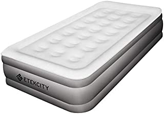 Etekcity Air Mattress with Built-in Pump, Inflatable Airbed Blow Up Air Bed Double Raised Mattress for Camping, Guest, Hiking, Storage Bag, White (Twin 13) (Twin 16.5)