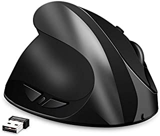 Left-Handed Mouse, AURTEC Rechargeable 2.4G Wireless Ergonomic Vertical Mice with USB Receiver, 6 Buttons and 3 Adjustable DPI 800/1200/1600 for Left Hand, Black