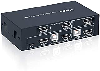 2 Port Dual Monitor KVM Switch HDMI 4K@30Hz, 2 USB 2.0 Hub, Supported Wireless Keyboard & Mouse and Hotkey Switch, No Power Adapter with 4 HDMI Cables