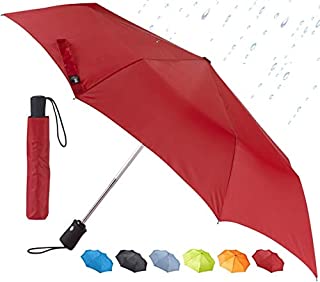 Lewis N. Clark Travel Umbrella: Windproof with Mildew Resistant Fabric, Automatic Open Close & 1 Year Warranty, Red