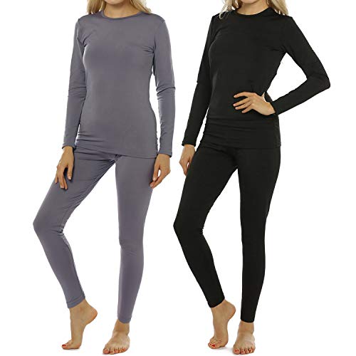 ViCherub 2 Sets Women's Thermal Underwear Set Long Johns with Fleece Lined Ultra Soft Top & Bottom Base Layer Thermals for Womens Black & Gray X-Large