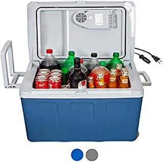 K-box Electric Cooler and Warmer with Wheels for Car and Home - 48 Quart (45 Liter) - 6 FT. EXTRA Long Cables Dual 110V AC House and 12V DC Vehicle Plugs (Blue)