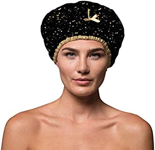 Reusable Shower Cap & Bath Cap & Lined, Oversized Waterproof Shower Caps Large Designed for all Hair Lengths with PEVA Lining & Elastic Band Stretch Hem Hair Hat - Fashionista Starry Nights