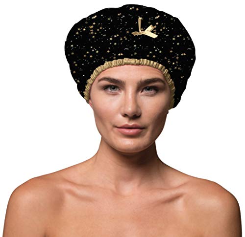 Reusable Shower Cap & Bath Cap & Lined, Oversized Waterproof Shower Caps Large Designed for all Hair Lengths with PEVA Lining & Elastic Band Stretch Hem Hair Hat - Fashionista Starry Nights