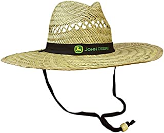 John Deere Brand Black Straw Hat with Neck Strap