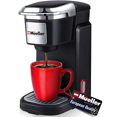 Mueller Ultimate Single Serve Coffee Maker, Personal Coffee Brewer Machine for Single Cup Pods & Reusable Filter, 10oz Water Tank, Quick Brewing, One Touch Operation, Compact Size,for Home,Office, RV