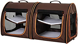 Pawhut 39 Soft-Sided Portable Dual Compartment Pet Carrier - Brown