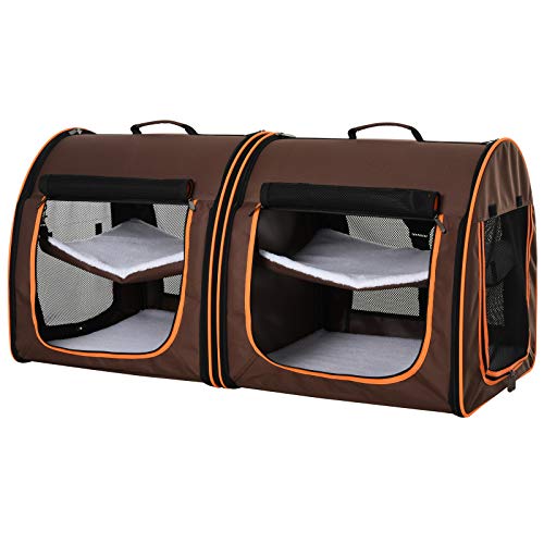 Pawhut 39 Soft-Sided Portable Dual Compartment Pet Carrier - Brown