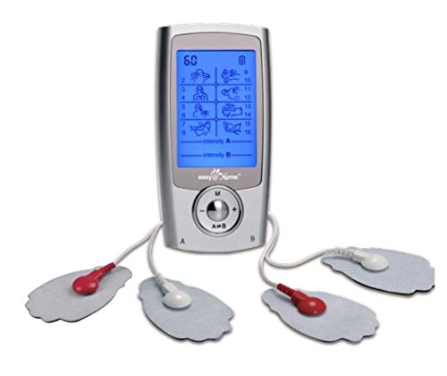 Easy@Home Rechargeable TENS Unit + EMS Muscle Stimulator, 2 Independent Channels, 20 Intensity Levels, 8 Massage Types+16 Modes, 510K Cleared FSA Eligible Handheld Electronic Pulse Massager, EHE029G-B