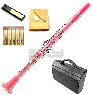 SKY Pink ABS Student Bb Clarinet with Case, Mouthpiece, 11 Reeds, Care kit and more