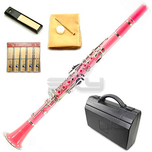 SKY Pink ABS Student Bb Clarinet with Case, Mouthpiece, 11 Reeds, Care kit and more