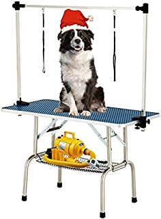 SUNCOO 48 Inch Portable Pet Dog Grooming Table for Large Dogs Professional Foldable Drying Trimming Table, Heavy Duty Stainless Steel Frame, Adjustable Arm/Noose/Mesh Tray, 330lbs Capacity